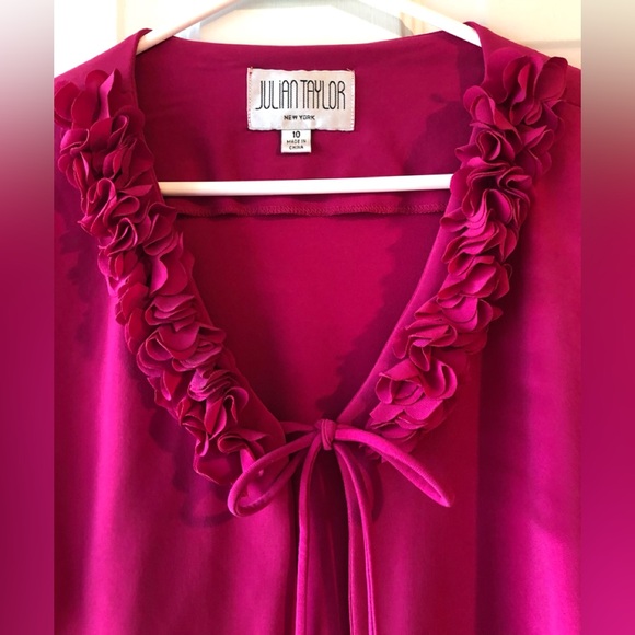 Julian Taylor Raspberry Pink Flower Petal Tie Front Shrug Short Jacket Size 10 - Picture 2 of 2